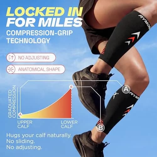 Rymora Calf Compression Sleeves Pair Black Medium | Graduated Support for Shin Splints & Recovery thumbnail 6