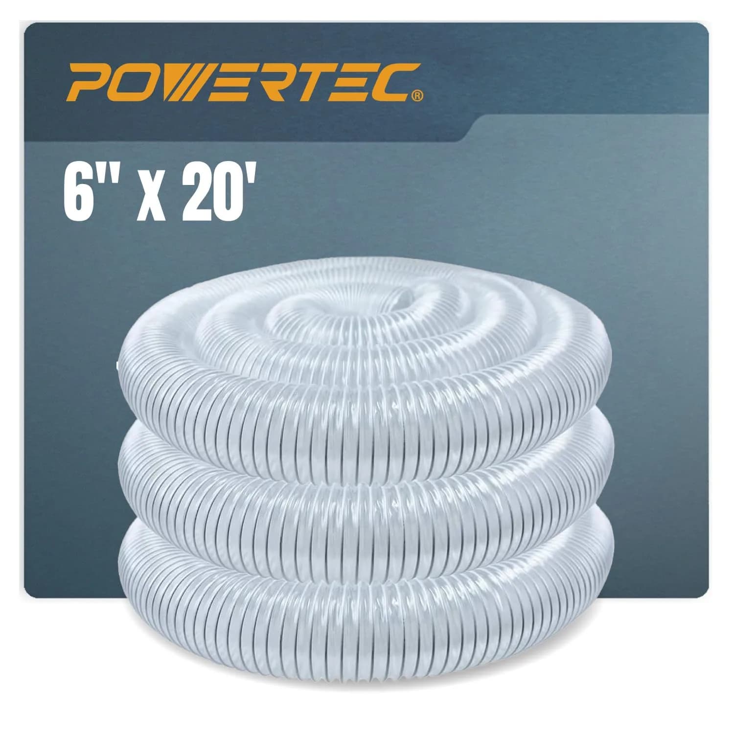 POWERTEC 6 Inch x 20 Feet Dust Collection Hose | Flexible PVC for Woodworking Systems - main product image