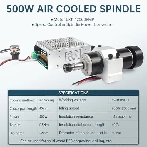 RATTMMOTOR 500W CNC Air Cooled Spindle Motor ER11 12000RPM with AC110-220V Speed Controller & 52mm Clamp | 500W 12000RPM thumbnail 2