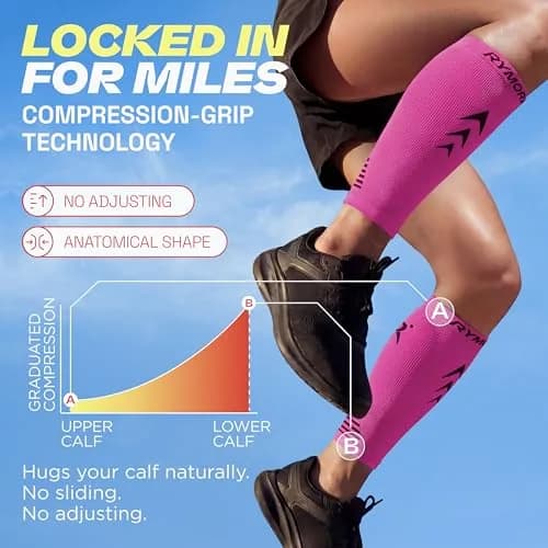 Rymora Calf Compression Sleeves for Women & Men (Pair) Hot Pink XL | Graduated Support for Shin Splints & Recovery thumbnail 6
