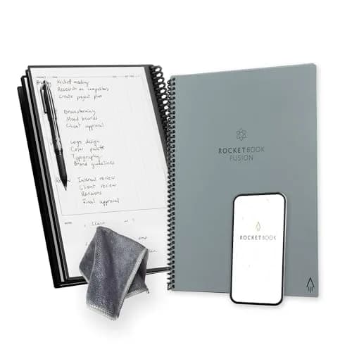 Rocketbook Fusion Reusable Undated Productivity Planner, Letter Size 21.6 x 27.9 cm (8.5 x 11 inches), Gray | 7-Section Template Hybrid Notebook thumbnail 1