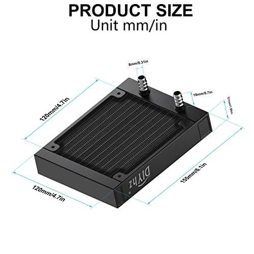 DIYhz 120mm Aluminum Water Cooling Radiator 155mm x 120mm x 27mm | Efficient Heat Exchanger for PC and Laser Systems thumbnail 2