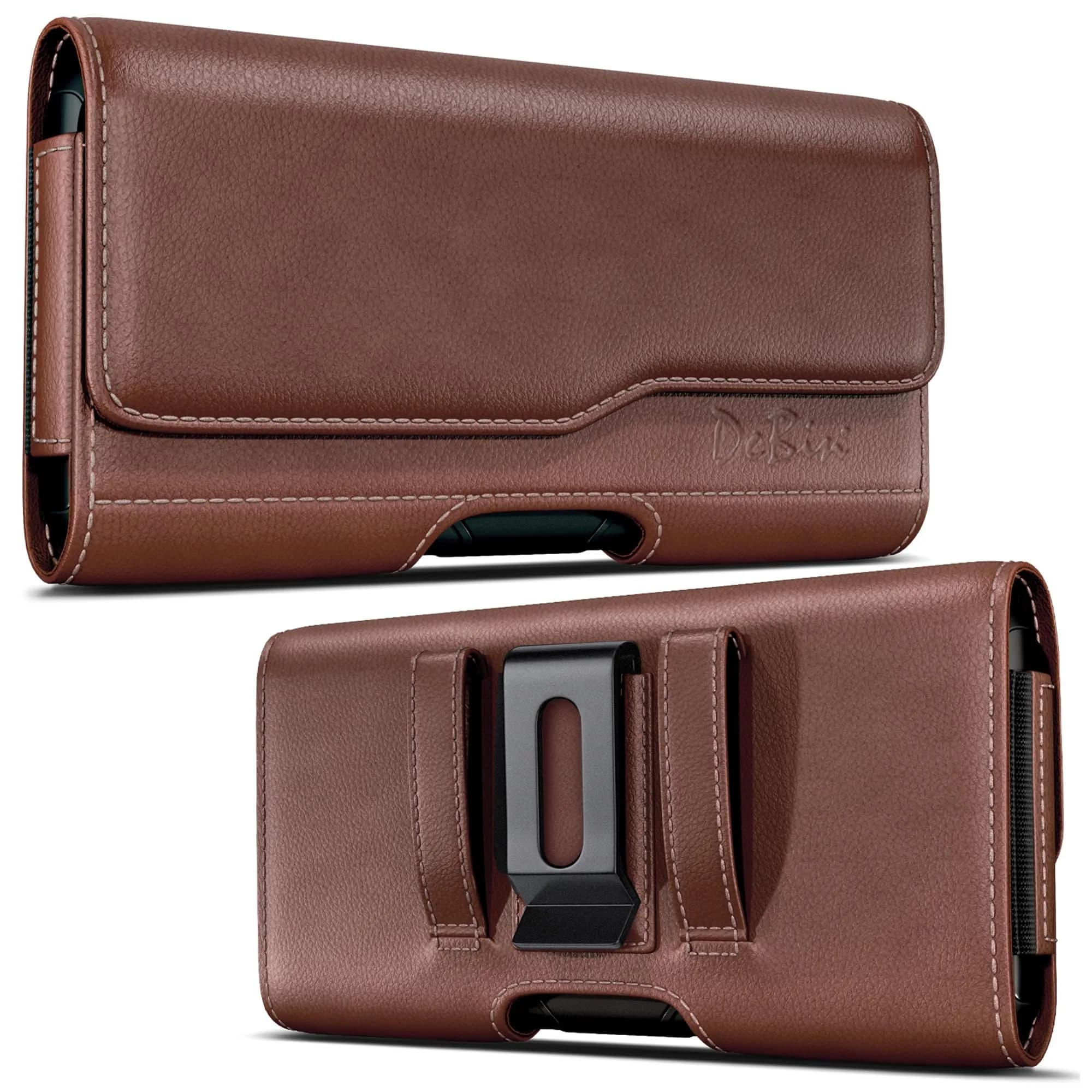 DeBin Holster for iPhone 17 17 Pro 16 16e 15 14 13 Galaxy S25 S24 S23 | Fits Phones with Otterbox Commuter Case On — Brown / Large Plus/Max Models