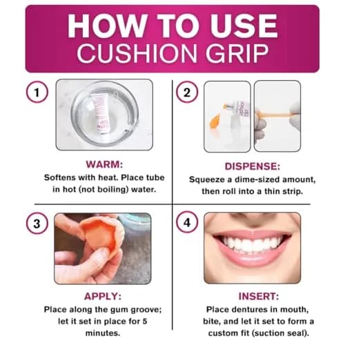 Cushion Grip Thermoplastic Denture Adhesive 10g (0.35 oz) | Holds Dentures Securely for Up to 4 Days thumbnail 8