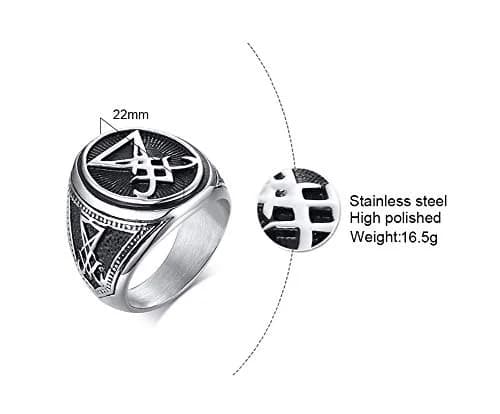 VNOX Sigil of Lucifer Seal of Satan Symbol Signet Ring Band for Men, Talisman Amulet Jewelry (Silver-Lucifer, Size 11) thumbnail 2