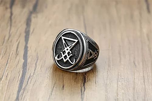 VNOX Sigil of Lucifer Seal of Satan Symbol Signet Ring Band for Men, Talisman Amulet Jewelry (Silver-Lucifer, Size 11) thumbnail 3