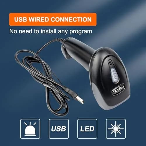Yanzeo Wired USB CCD Handheld Barcode Scanner L1100 Black | 200 Scans/Sec thumbnail 5