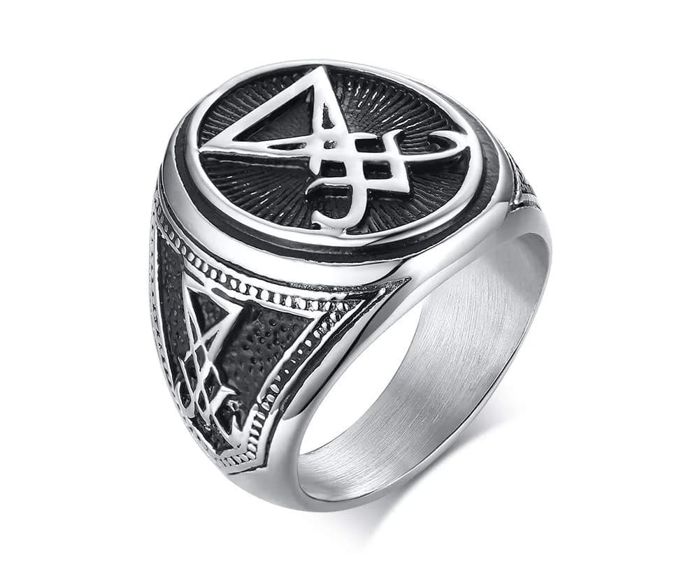 VNOX Sigil of Lucifer Seal of Satan Symbol Signet Ring Band for Men, Talisman Amulet Jewelry - Size 8 (2 Pcs, Silver) — Silver-Lucifer