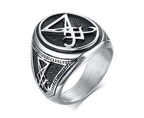 VNOX Sigil of Lucifer Seal of Satan Symbol Signet Ring Band for Men, Talisman Amulet Jewelry (Silver-Lucifer, Size 9) thumbnail 1