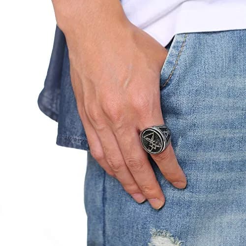 VNOX Sigil of Lucifer Signet Ring for Men | Silver-Lucifer, Size 10 (22 mm Width) thumbnail 5