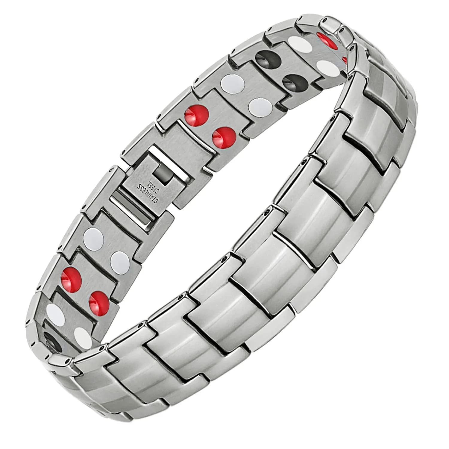 Feraco Magnetic Bracelet Titanium Steel Double Row 4 Elements Silver | Hypoallergenic & Adjustable - main product image