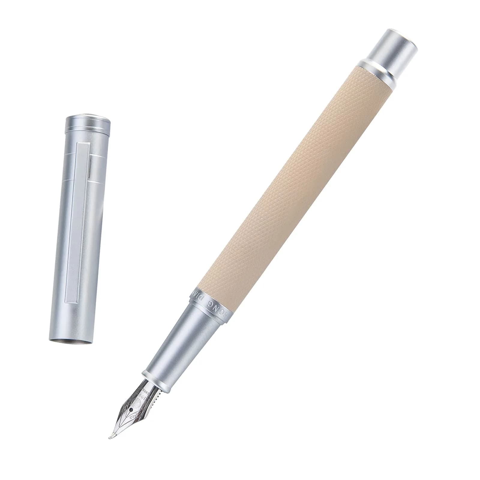 Asvine Silver Birch Forest Aluminum Fountain Pen Bent Nib (Fine to Broad) with Metal Box Fude Pen Set 13.8cm (5.43in) | Smooth Ink Flow