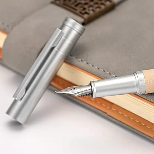 Asvine Silver Birch Forest Aluminum Fountain Pen Bent Nib (Fine to Broad) with Metal Box Fude Pen Set 13.8cm (5.43in) | Smooth Ink Flow thumbnail 8