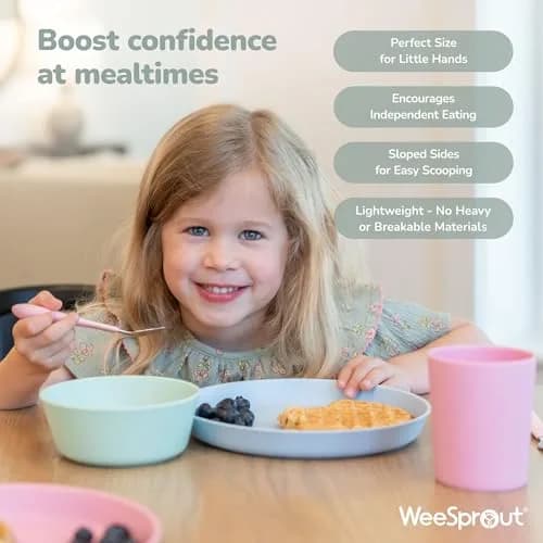 WeeSprout Bamboo Plates Set of 4 Kid-Sized Dinnerware 20cm (7.87in) | BPA-Free & Dishwasher Safe thumbnail 3