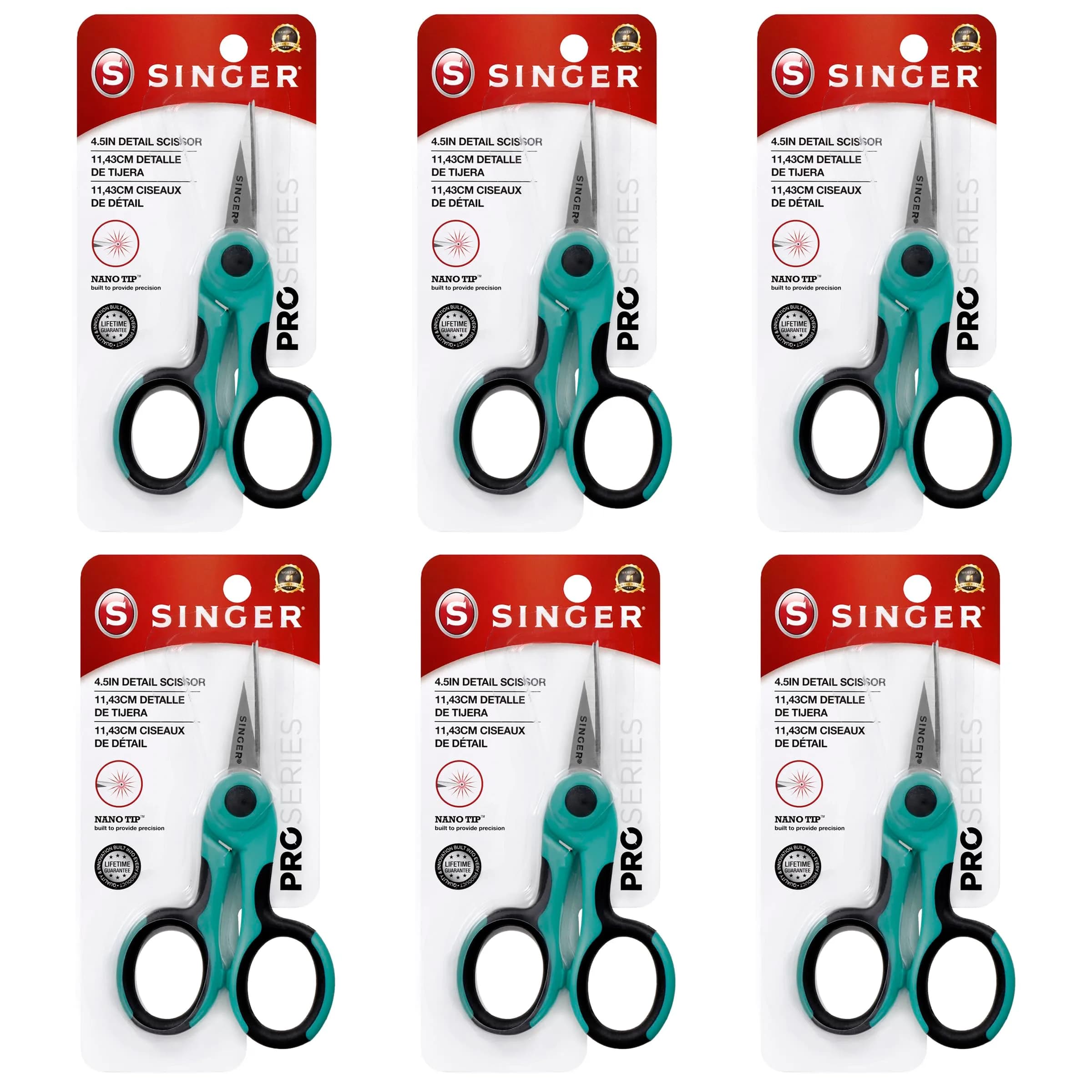 SINGER 4.5" Serger & Detail Embroidery Scissors, Sharp Tip, 6 Count | Precision Crafting Tool for Sewing & Embroidery - main product image