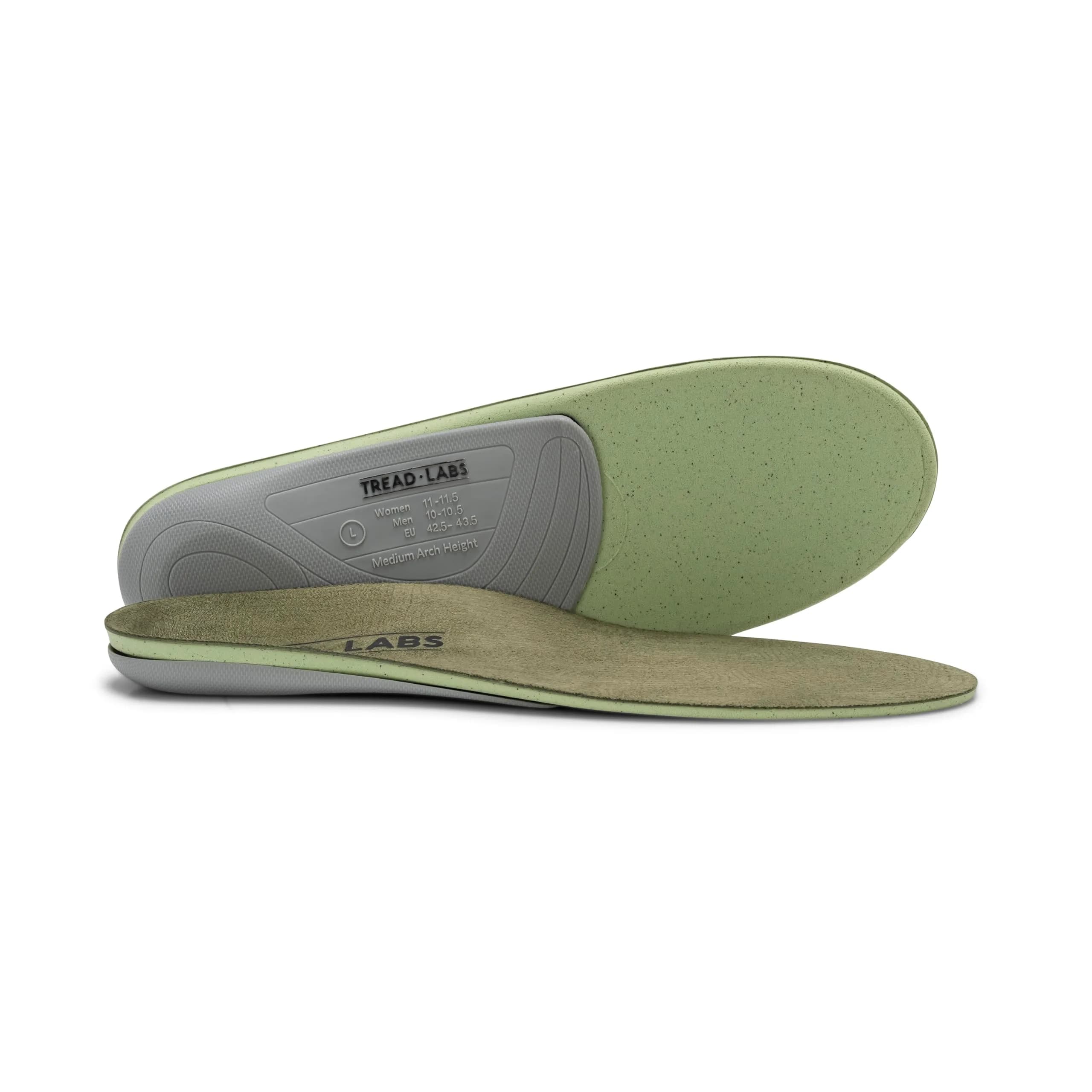 Tread Labs Ramble Insoles for Flat Feet & High Arches | Firm, Medical-Grade Arch Support (Women's 14-14.5 US / Men's 13-13.5 US, Green) — Medium Arch / Women's 9-9.5 US / Men's 8-8.5 US