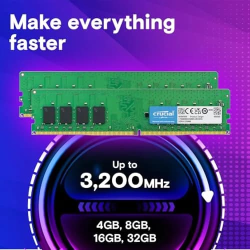 Crucial 32GB DDR4 RAM 3200MHz (PC4-25600) UDIMM 288-Pin | Downclockable to 2933/2666MHz thumbnail 2