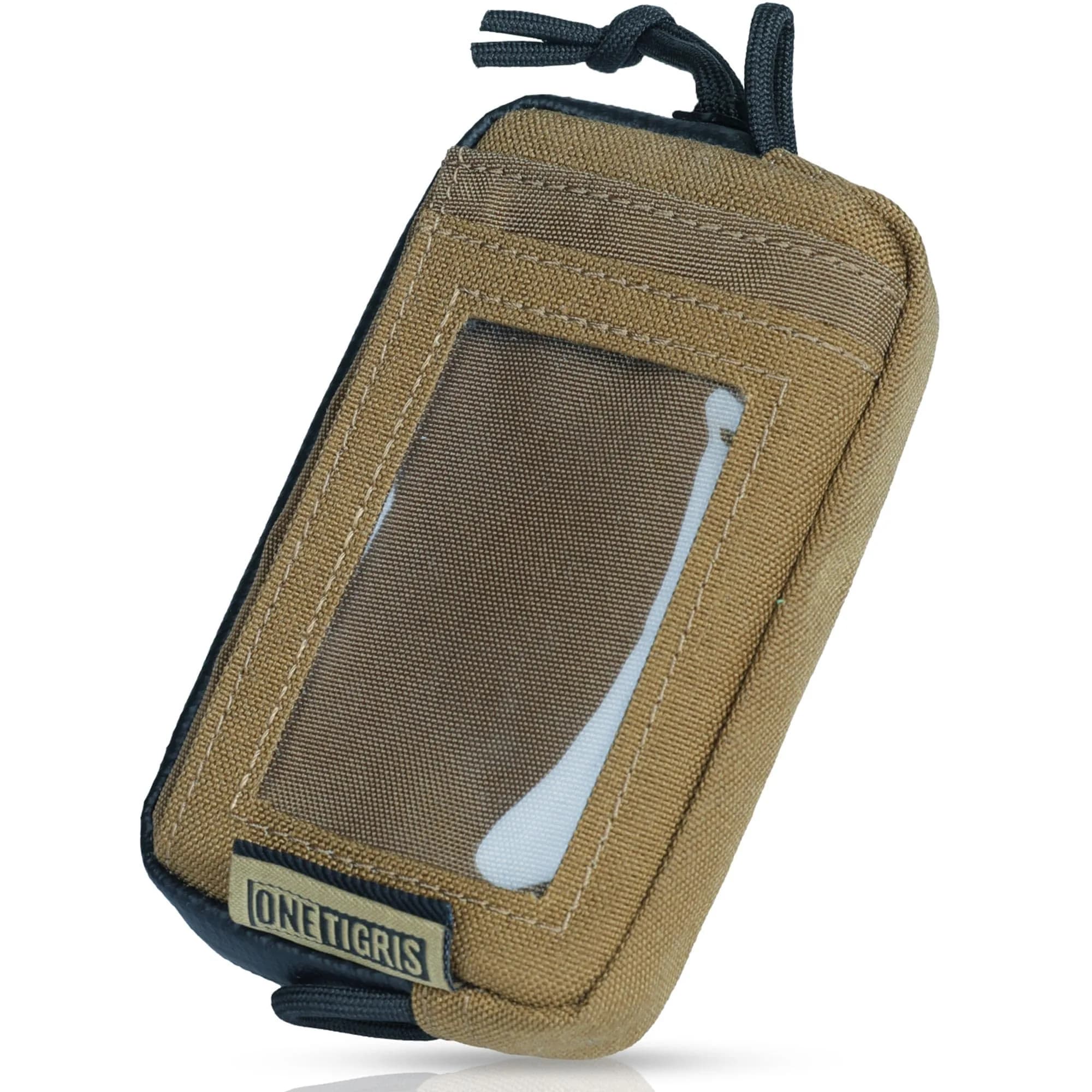 ONETIGRIS Tactical Front Pocket Wallet Camo Color | Durable Nylon Zippered Coin Pouch with ID Window — Coyote Brown