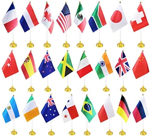 BCLin International Country Desk Flags Set with Stands, 24 Flags 8.2 x 5.5 inches | Tabletop Decor for Conferences thumbnail 1
