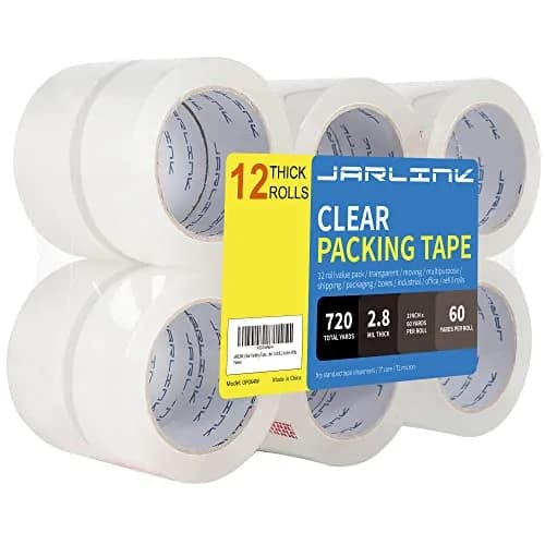 JARLINK Clear Packing Tape 2.8mil, 50mm x 55m (2" x 60 yd) | Heavy Duty BOPP Acrylic Adhesive Tape for Shipping & Sealing thumbnail 1