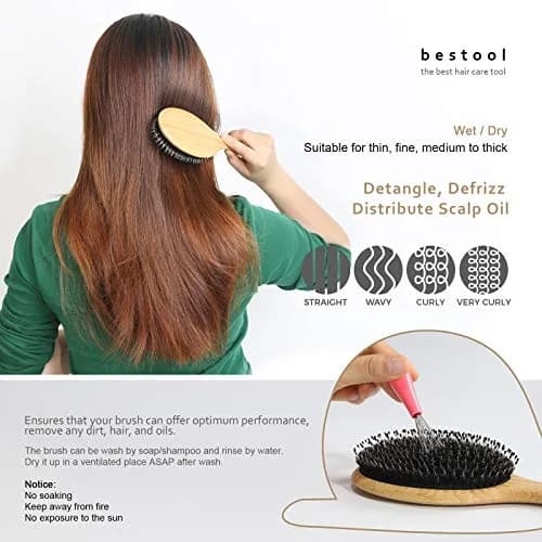 BESTOOL Boar Bristle Hair Brush Set (Regular & Small) | Detangles, Softens & Adds Shine thumbnail 4