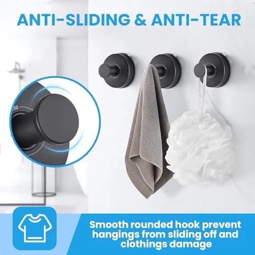 JOMOLA Matte Black 2PCS Stainless Steel Suction Cup Hook | Heavy Duty Vacuum Suction Cup Hooks for Bathroom, Kitchen, Living Room thumbnail 5
