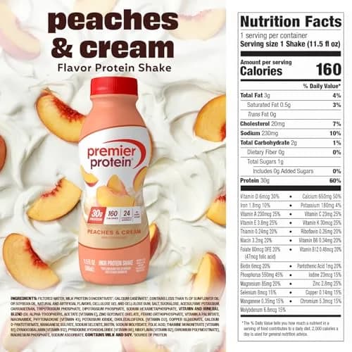 Premier Protein High Protein Shake, Peaches & Cream, 11.5 Fl Oz (Pack of 12) | 30g Protein Per Serving thumbnail 5