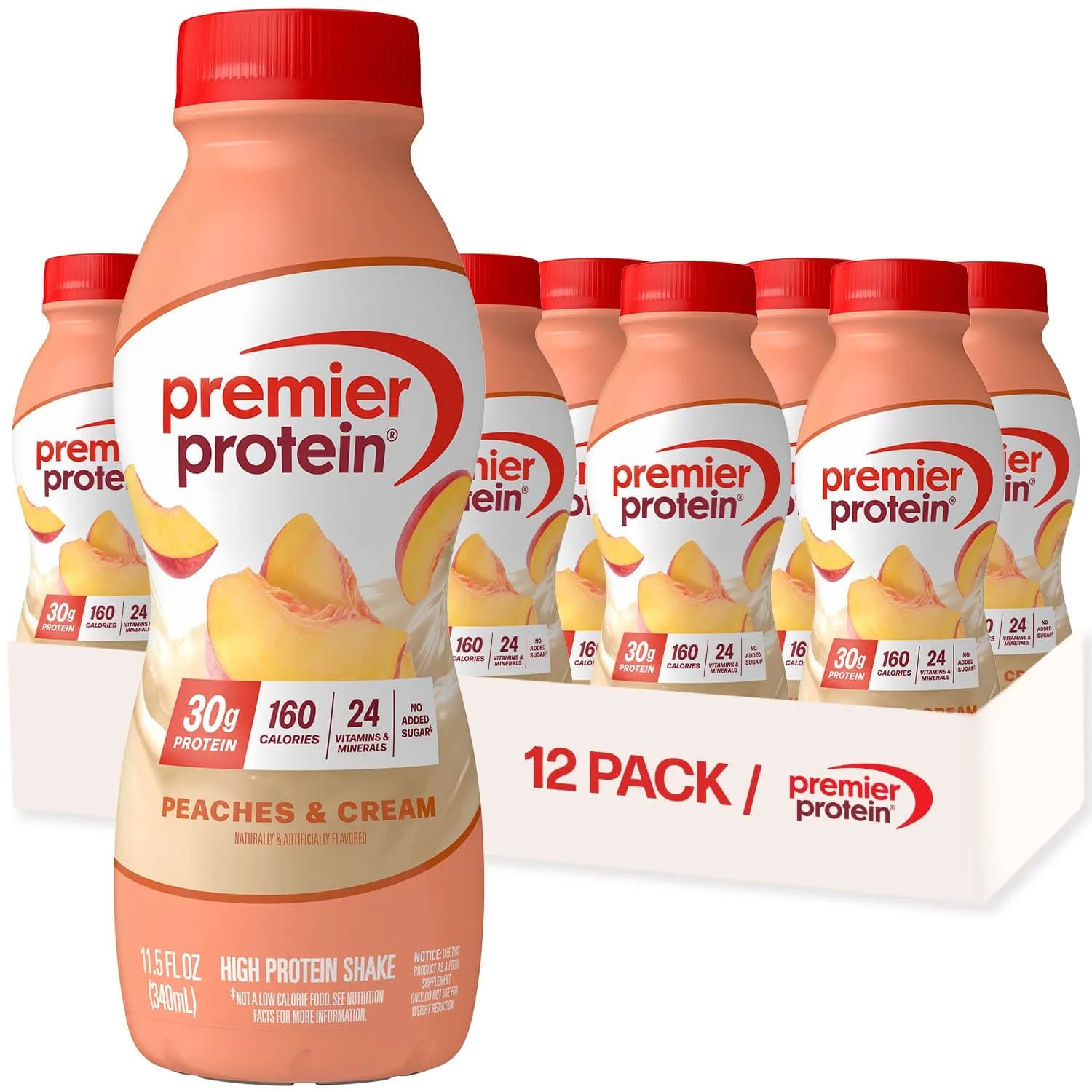 Premier Protein Vanilla 30g Protein Shake 11.5 Fl Oz (138 Fl Oz Total) | High Protein, Low Sugar, Gluten-Free — Peaches & Cream