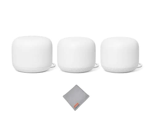Google Nest Wifi Router and 2 Points - WiFi Extender with Smart Speaker - Works with Google WiFi (3 Pack, Snow) thumbnail 1