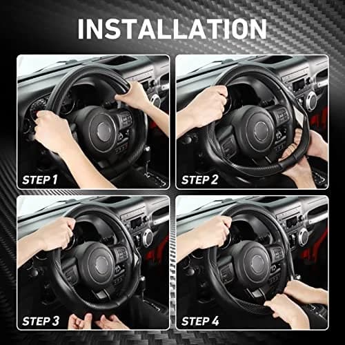 SEG Direct Steering Wheel Cover 15.5"-16" Heavy-Duty, Black Carbon Fiber | Microfiber Leather, Non-Slip, Easy Install thumbnail 4