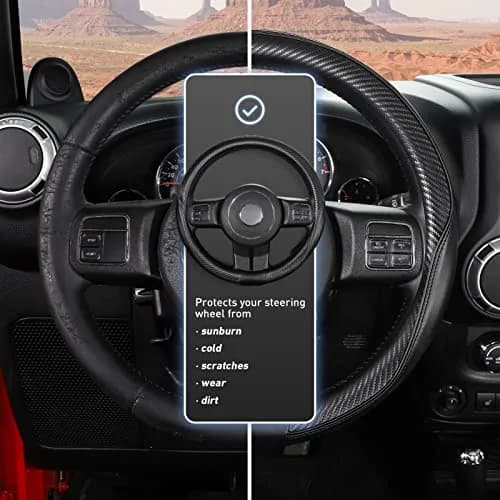 SEG Direct Steering Wheel Cover 15.5"-16" Heavy-Duty, Black Carbon Fiber | Microfiber Leather, Non-Slip, Easy Install thumbnail 6