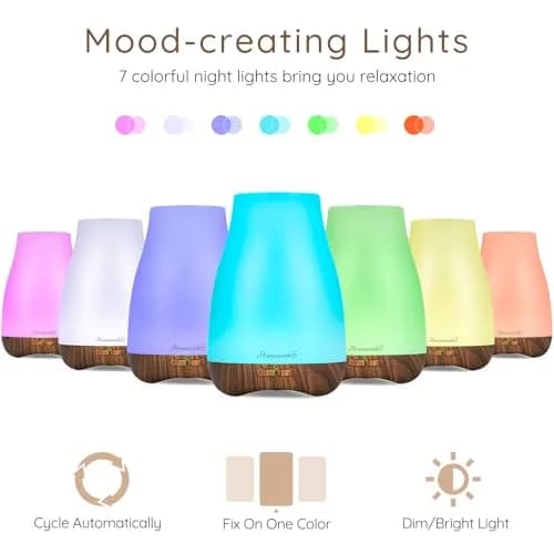 Homeweeks 100ml Essential Oil Diffuser | Ultrasonic Cool Mist with 7 Color LED Light thumbnail 4