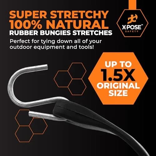 Xpose Safety Black 25 Pack 9 Inch Bungee Cords with Hooks | Heavy-Duty Tie Down Straps thumbnail 4