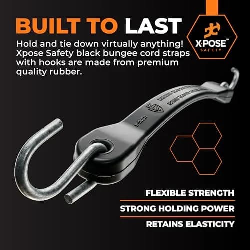 Xpose Safety Rubber Bungee Cords with Hooks 25 Pack 31 Inch (47 Inch Max Stretch) | Heavy-Duty Tie Down Straps for Cargo, Tarps, Motorcycles thumbnail 7