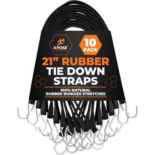 Xpose Safety Black 10 Pack 21 Inch Rubber Bungee Cords with Hooks | Heavy-Duty Tie Down Straps for Cargo & Outdoor Use thumbnail 1