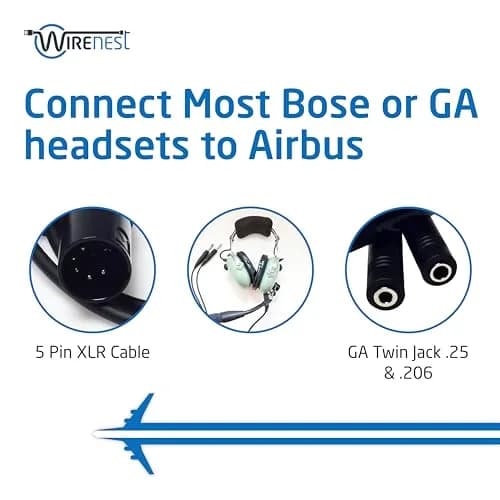 Wirenest GA Twin Plug to Airbus 5 Pin XLR Headset Adapter - Dual General Aviation PJ-055 (.206″) & PJ-068 (.25″) Jacks | Compatible with Major Pilot Headsets thumbnail 3