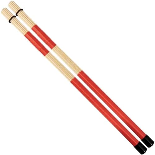 LALAOKS Red Bamboo Drumsticks Pair | Natural Bamboo & Rubber, Skewed Tips for Jazz & Folk Music thumbnail 1