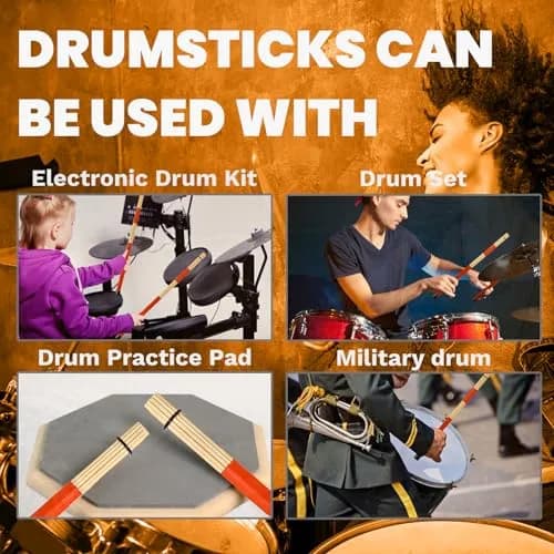 LALAOKS Red Bamboo Drumsticks Pair | Natural Bamboo & Rubber, Skewed Tips for Jazz & Folk Music thumbnail 6