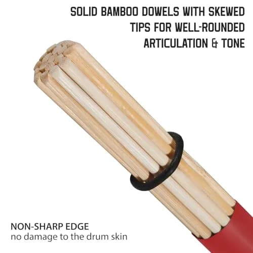 LALAOKS Red Bamboo Drumsticks Pair | Natural Bamboo & Rubber, Skewed Tips for Jazz & Folk Music thumbnail 3