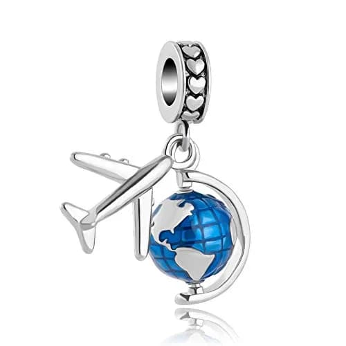 MosBug Charm Beads Pendant for Pandora Bracelets 2.6cm x 0.9cm | Travel & Vacation Globe Enamel thumbnail 1