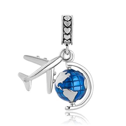 MosBug Charm Beads Pendant for Pandora Bracelets 2.6cm x 0.9cm | Travel & Vacation Globe Enamel thumbnail 2