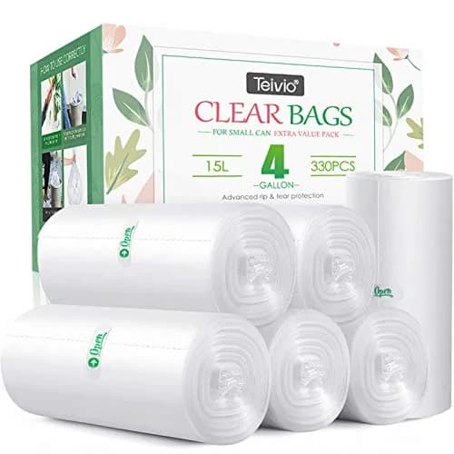Teivio Small Clear Trash Bags 4 Gallon 330 Count | All-Purpose Bin Liners for Home, Office, Kitchen thumbnail 1