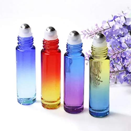 Foraineam 24 Pack 10ml Gradient Color Glass Essential Oil Roller Bottles with Stainless Steel Ball & Hanging Lid | Refillable Cosmetic Containers for Travel thumbnail 5