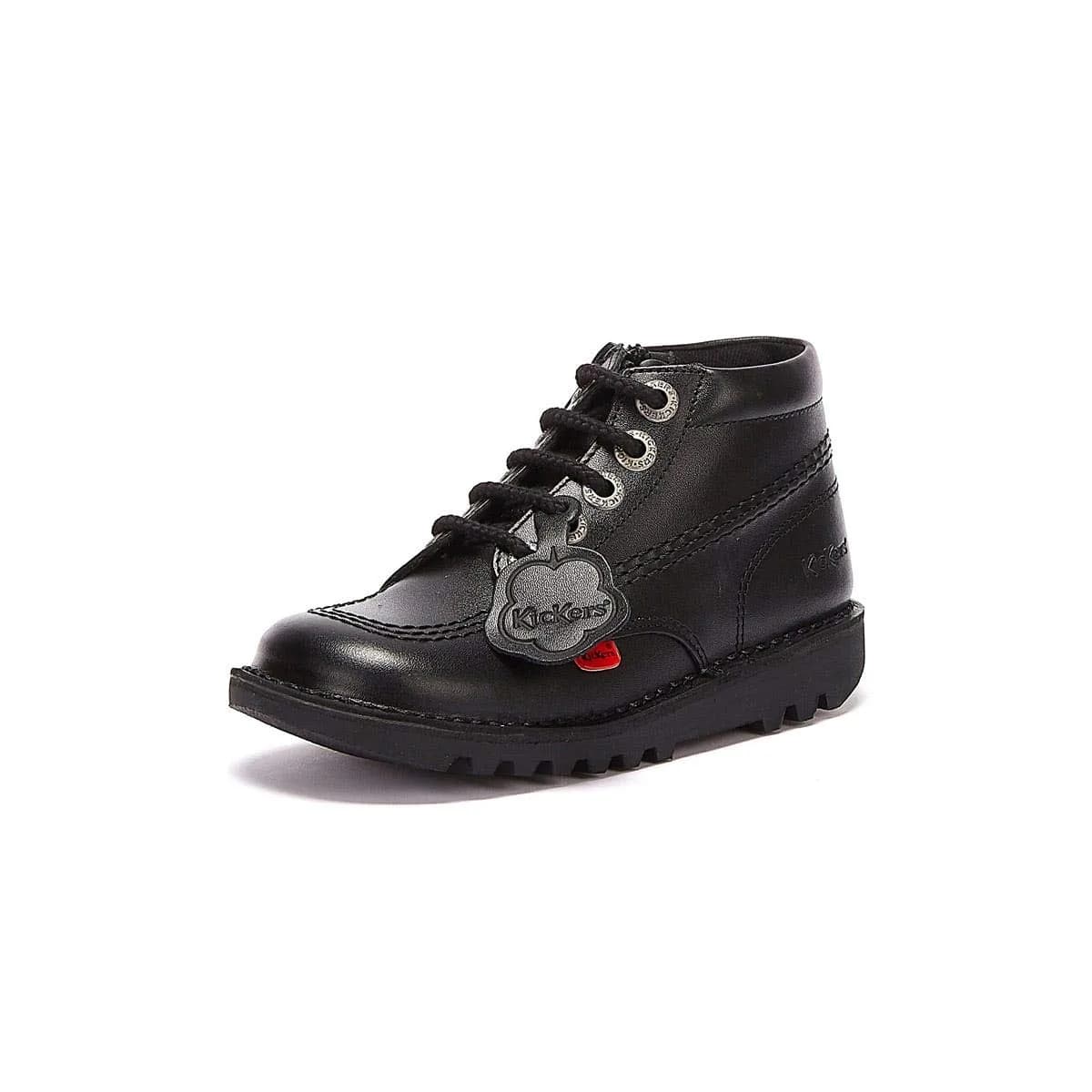 Kickers Kick Hi Zip I Black Leather 9 US Infant | Classic Leather Boot for Little Feet — Black / 12 Little Kid