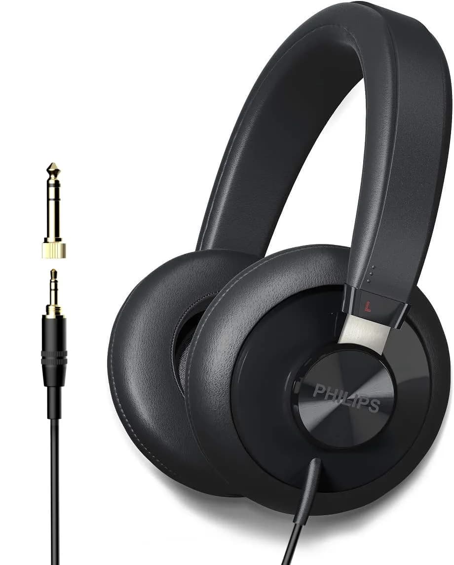 Philips Fidelio X3 Over Ear Headphones | Open-Back Studio Monitor, 50mm Diaphragms, Hi-Res Certified, Premium Leather, Wired — Black