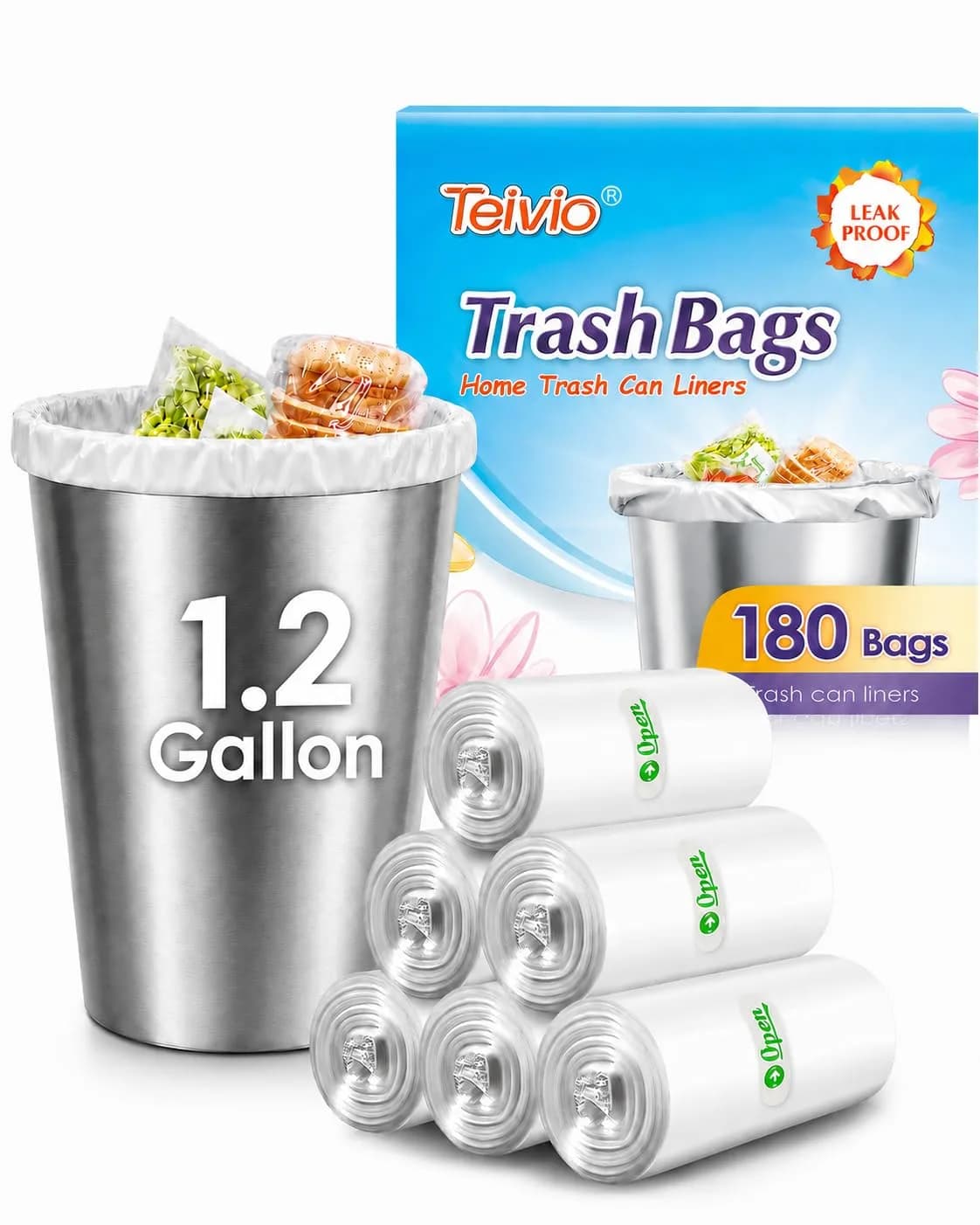 Teivio Small Trash Bags 2.6 Gal | HDPE Garbage Bags for Home & Office, 220 Count, Clear — Clear