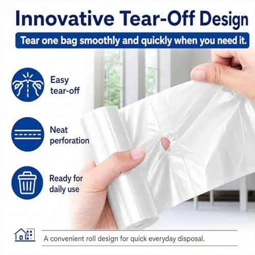 Teivio Small Clear Trash Bags 1.2 Gallon 180 Count | Unscented Garbage Bags for Home & Office thumbnail 3