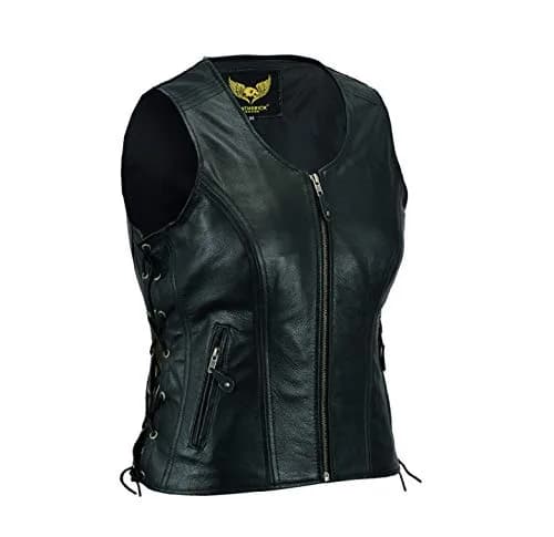 Leatherick Women Top Grain Buffalo Leather Vest for Motorcycle Bikers | Heavy-Duty & Adjustable (70-120c) thumbnail 1