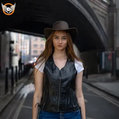 Leatherick Women Top Grain Buffalo Leather Vest for Motorcycle Bikers | Heavy-Duty & Adjustable (70-120c) thumbnail 3