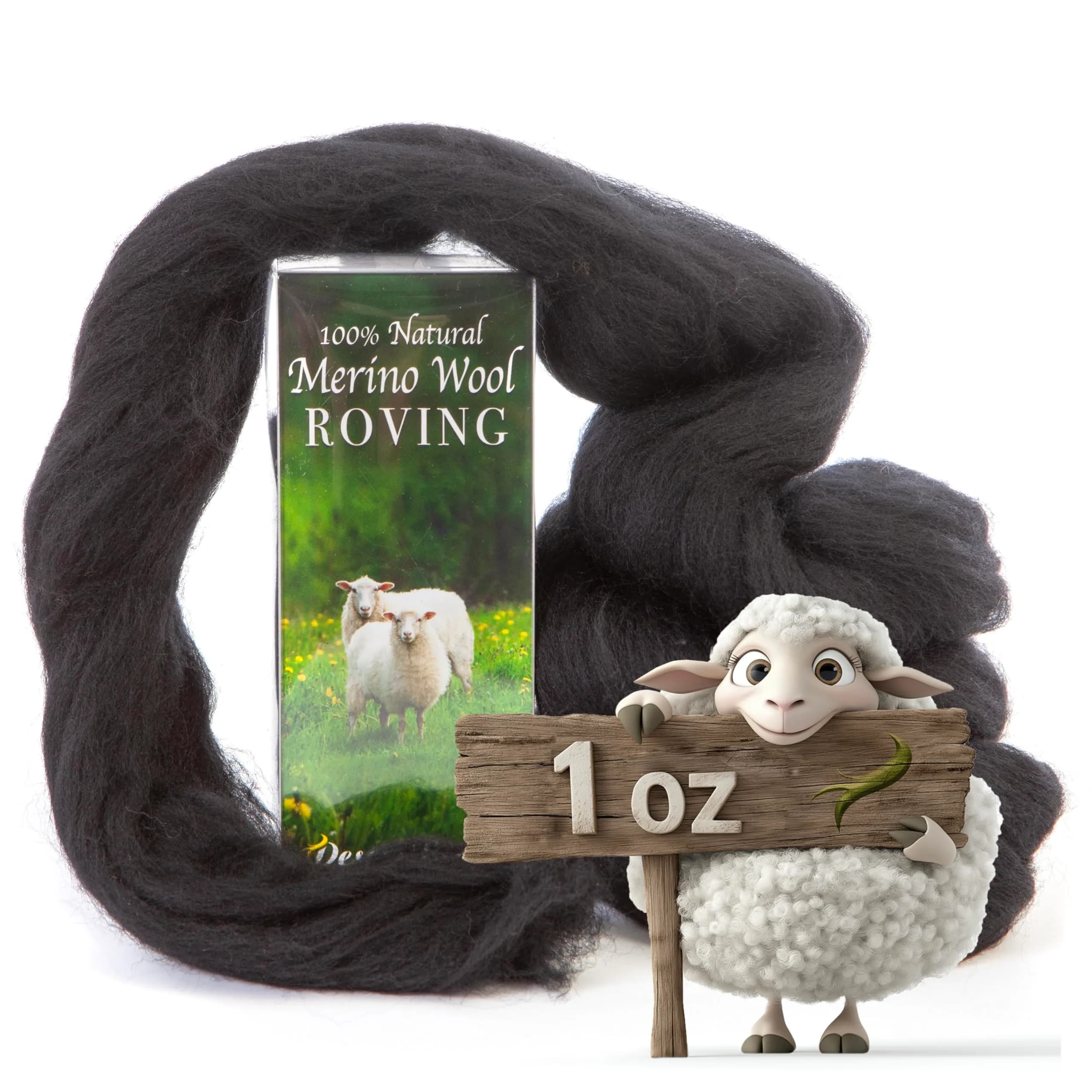 Desert Breeze Distributing Merino Wool Roving 1 oz | Fine Needle Felting & Spinning — Black